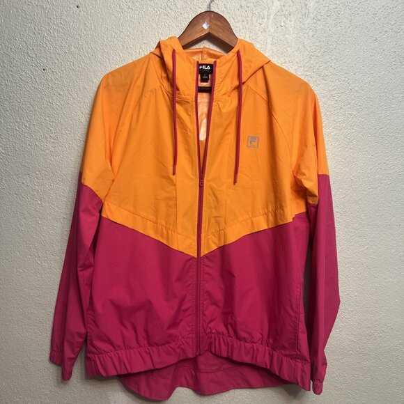 Fila Jackets & Blazers - Fila Sport Large women Hooded Jacket Windbreaker Full Zip Orange Pink Color